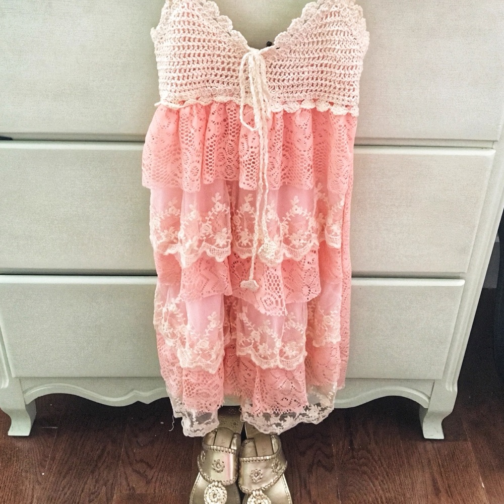 Pink Boho Lace Dress